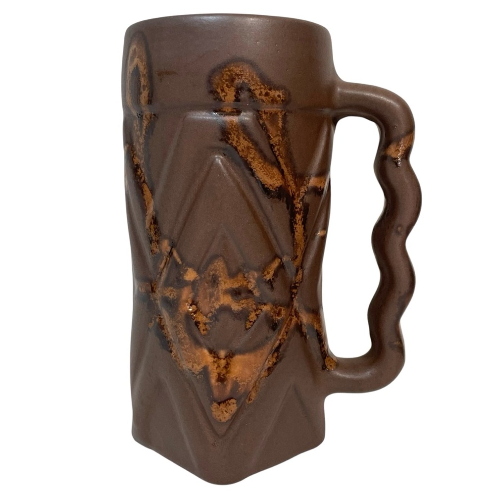 Vintage 1970s Laurentian Pottery Coffee Cup - Brown with Caramel Squibbles - QC